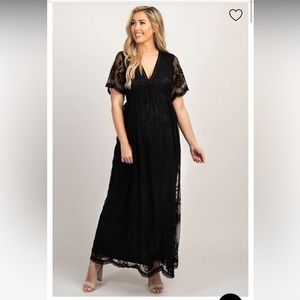 PinkBlush Black Lace Mesh Overlay Maternity Maxi Dress- size small